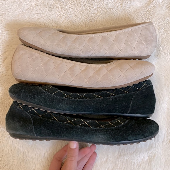 3/$60 Bundle of 2 Quilted Cream and Suede Black Slip On Flats - Picture 5 of 16